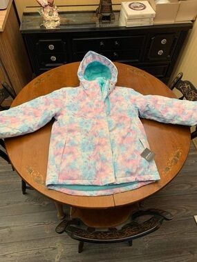 Eddie Bauer Kids Hooded Puffer Jacket - Pastel Pink & Light Blue Tie-Dye